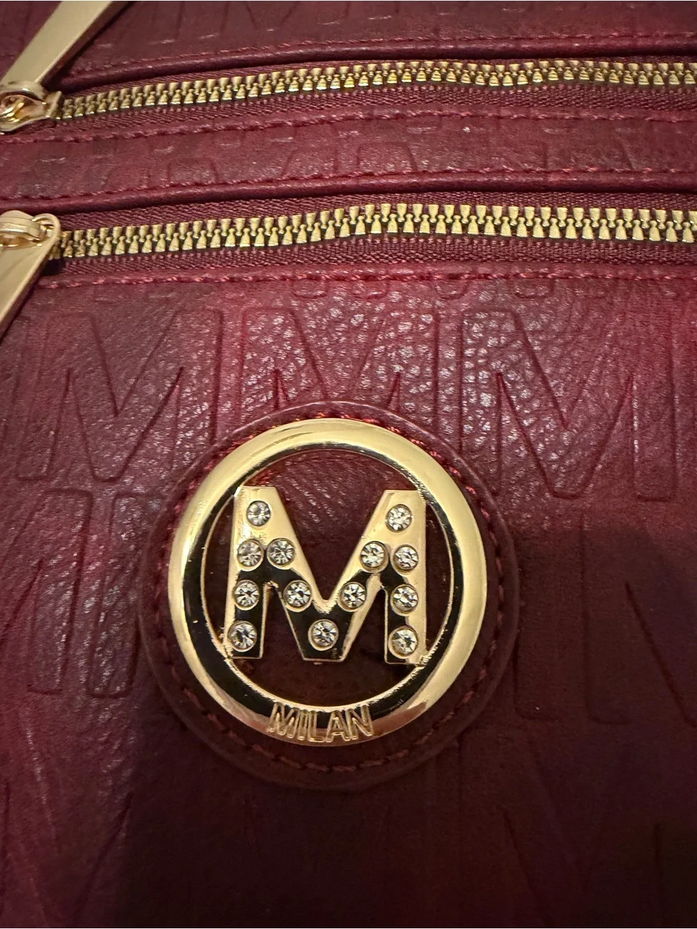 NWOT Burgundy Crossbody Bag with Gold Hardware.